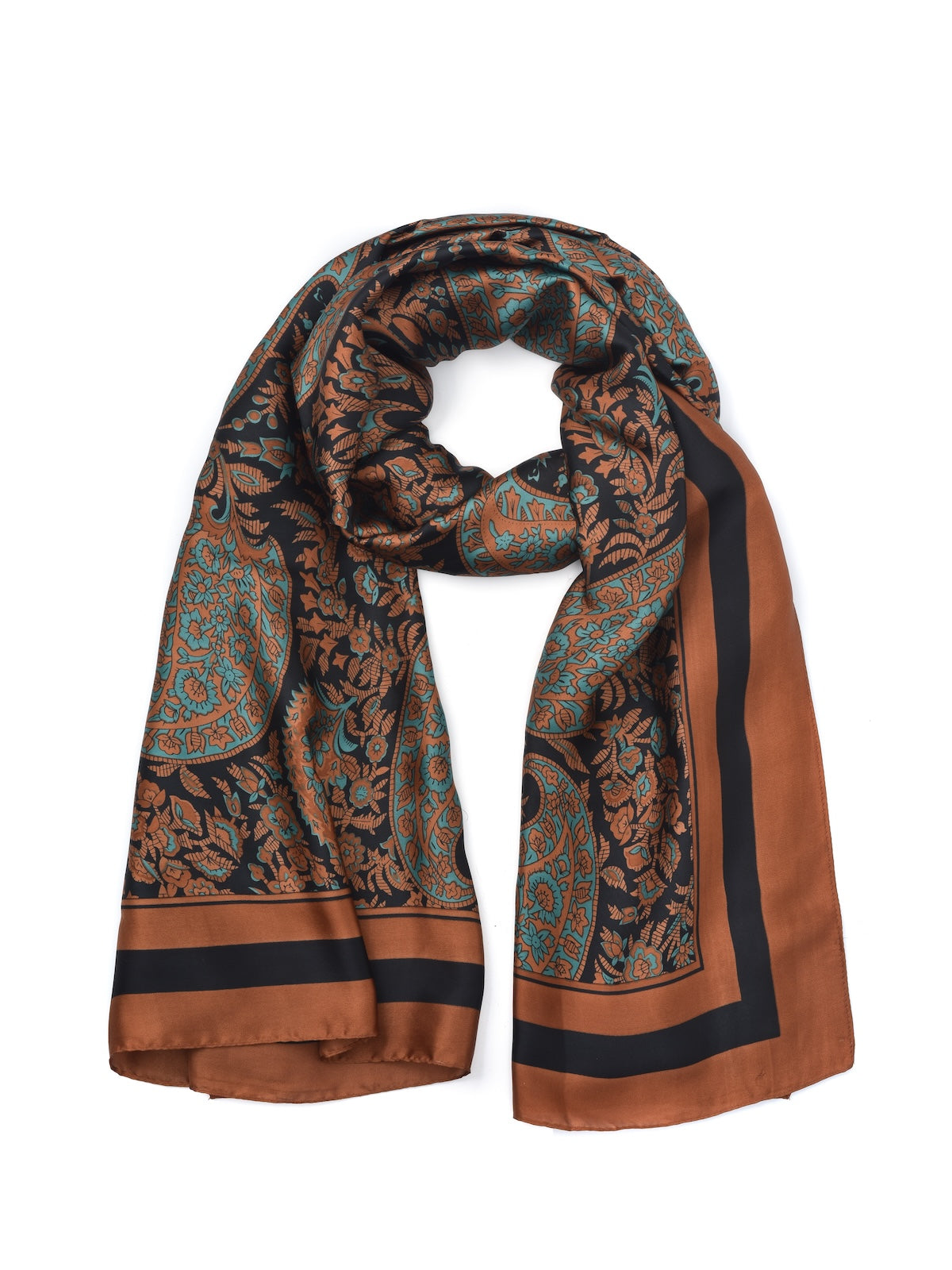 Scarvii – Brown Paisley Border Rectangle Scarf