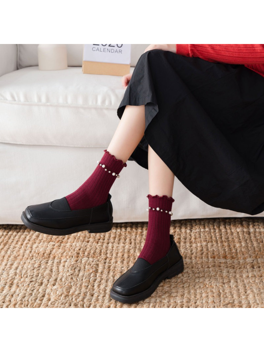 Rufia - Beaded Trim Ribbed Crew Socks product image 2