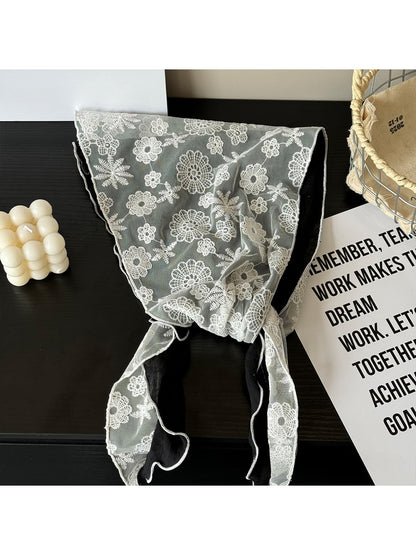 Scarvii - Floral Lace Embroidery Double Layer Triangle Scarf
