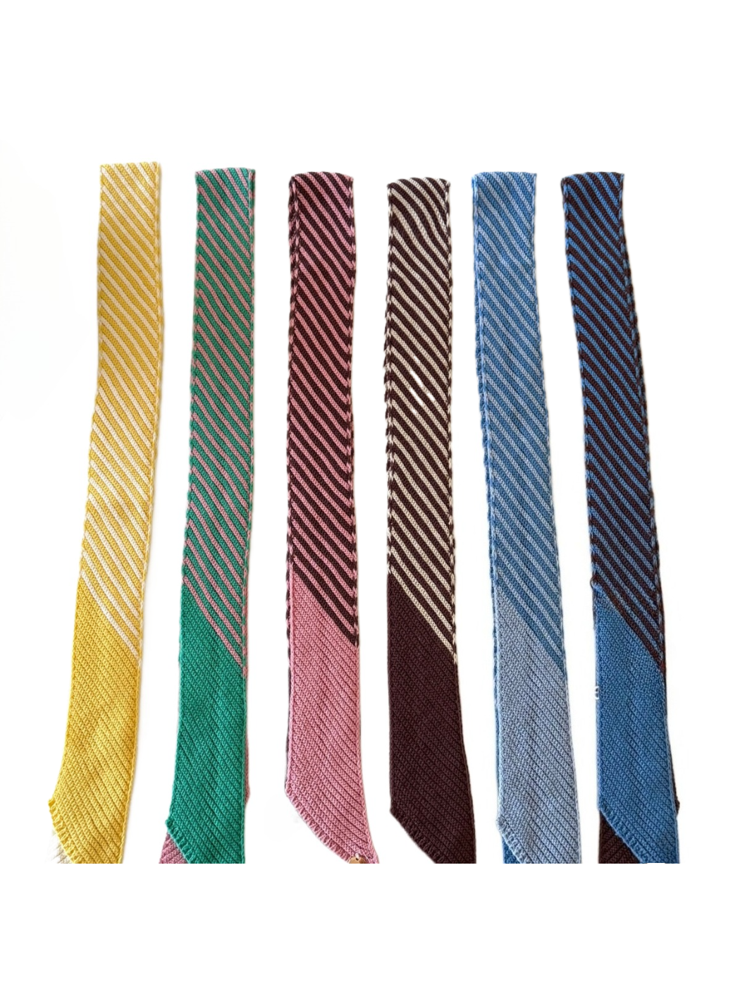 Scarvii - Color Block Diagonal Stripe Knit Skinny Scarf