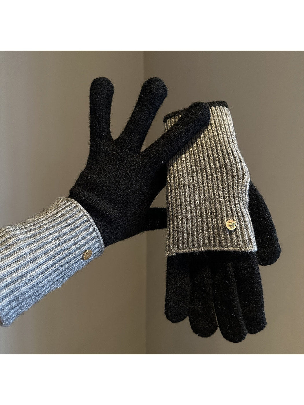 Gloving - Colorblock Ribbed Knit Winter Gloves