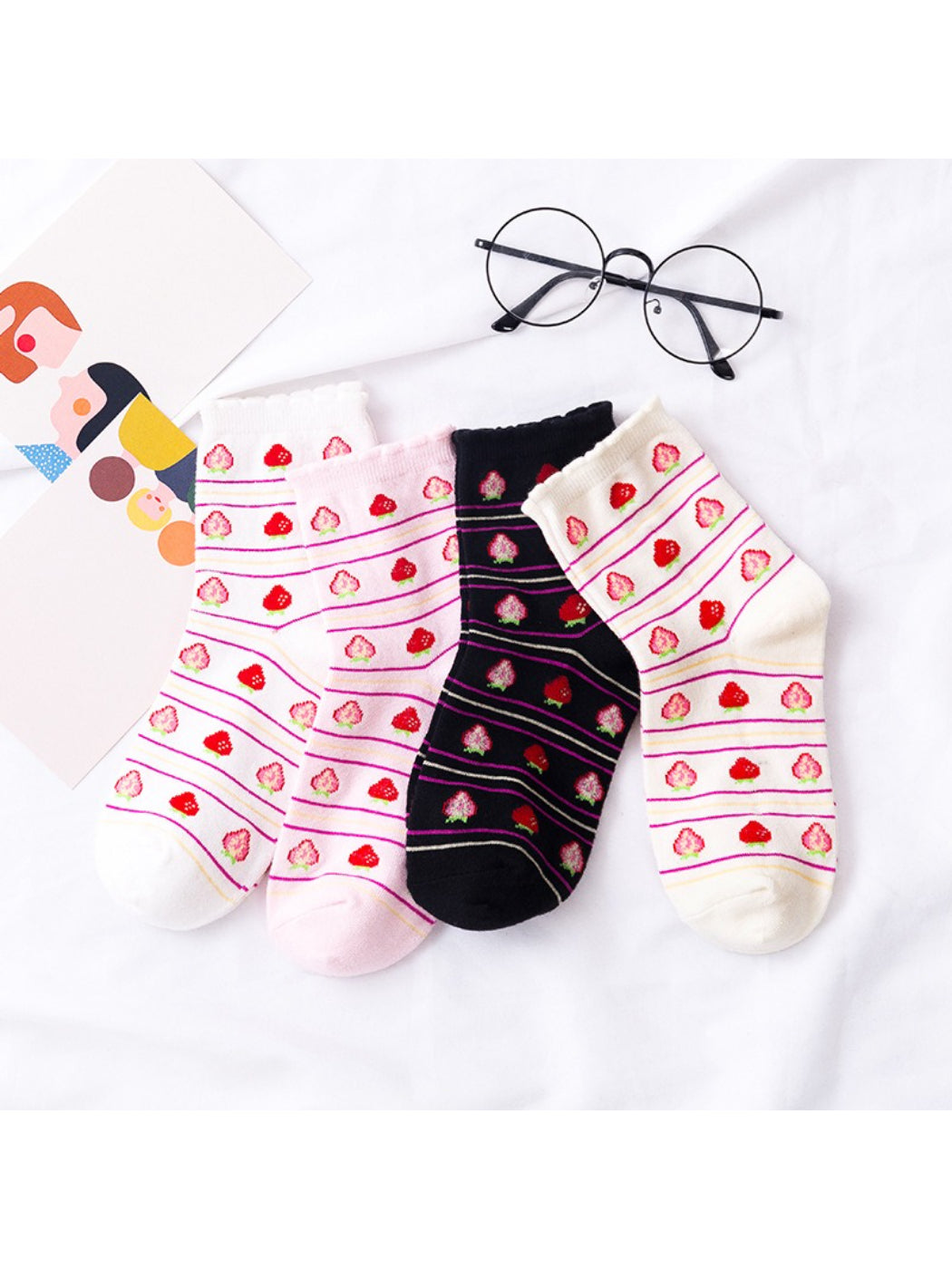 Rufia - Sweet Strawberry Stripe Ankle Socks