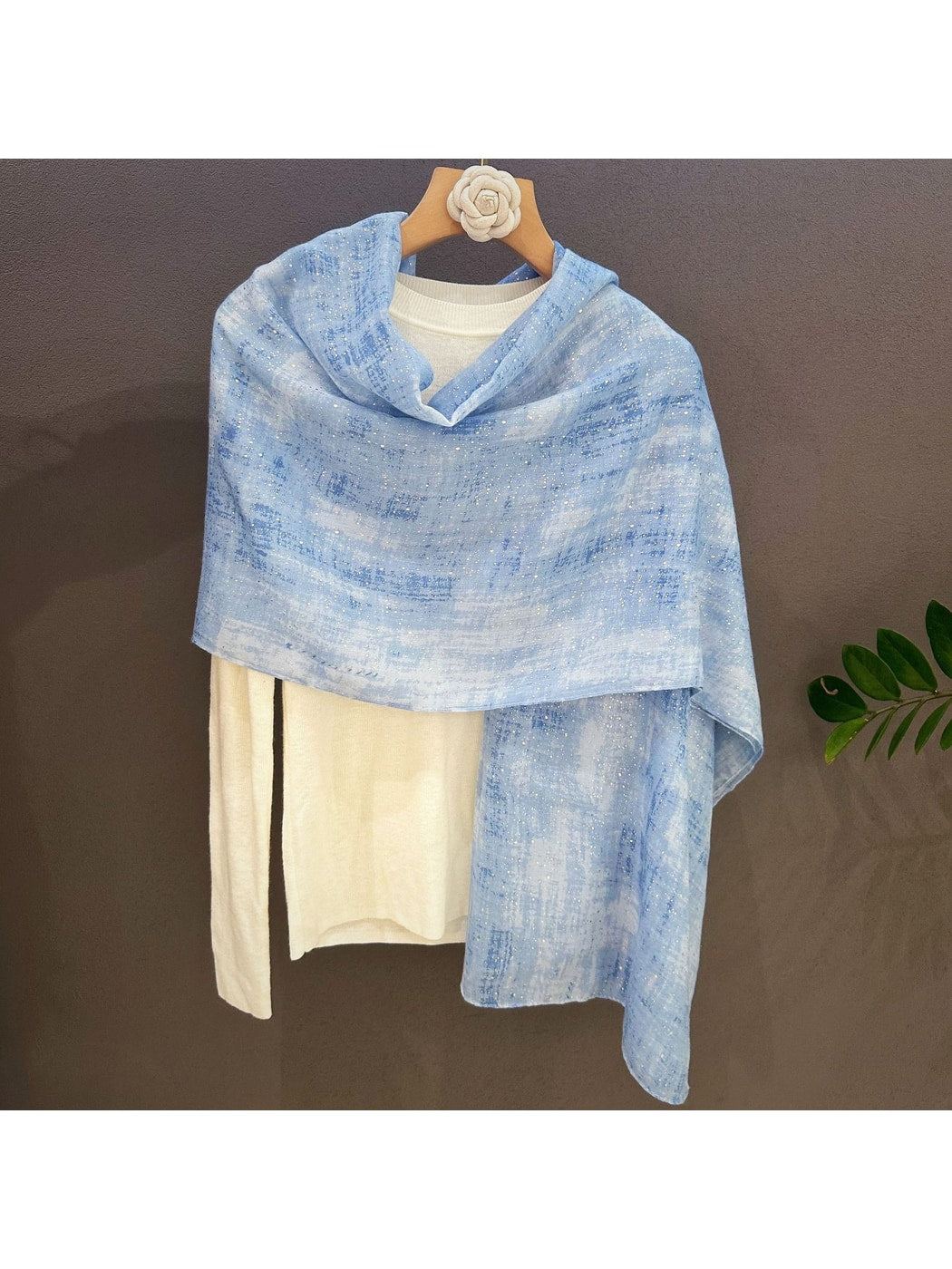 Scarvii - Elegant Light Blue Shimmer Dot Scarf