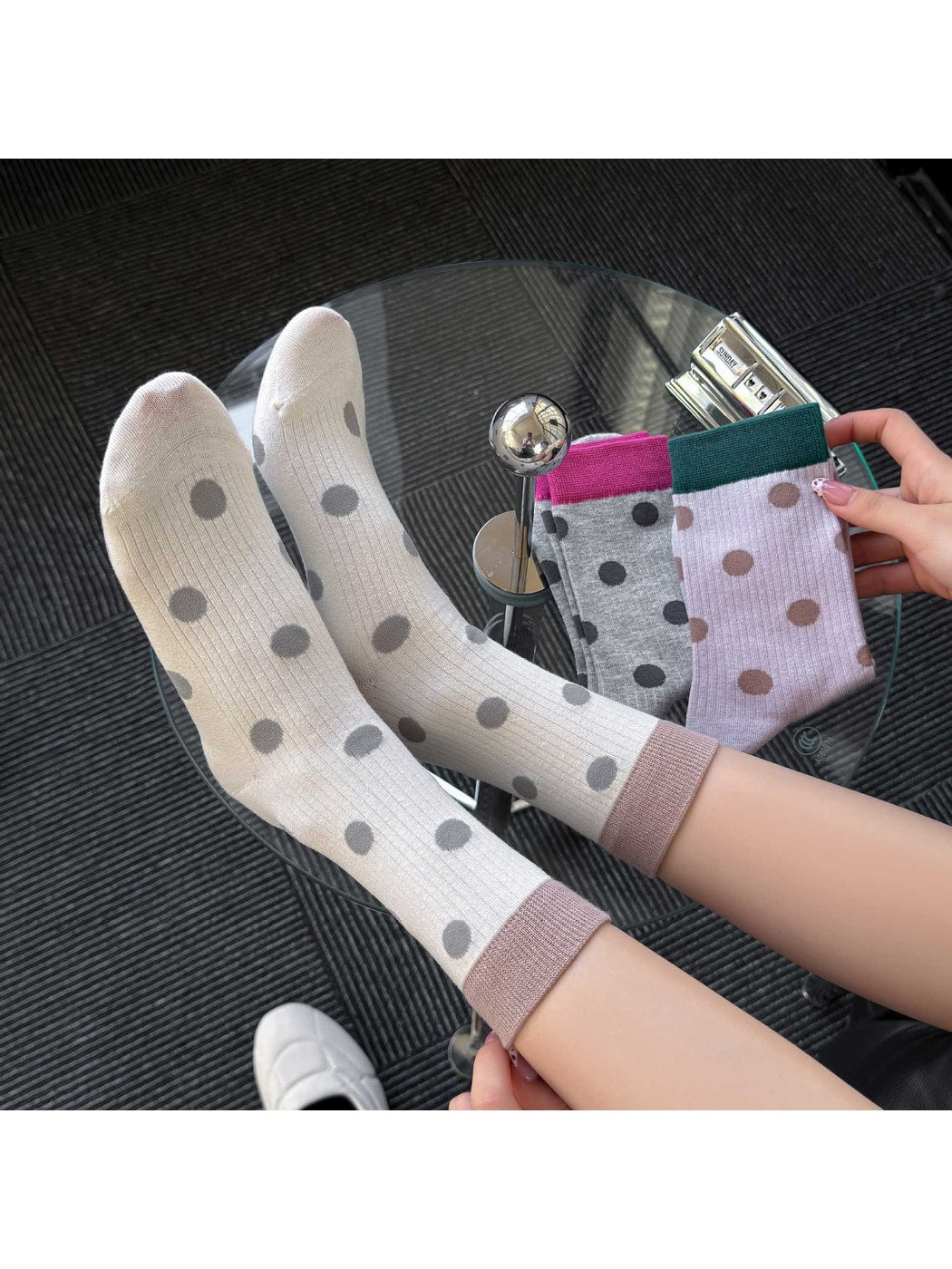 Rufia - Polka Dot Color Block Crew Socks