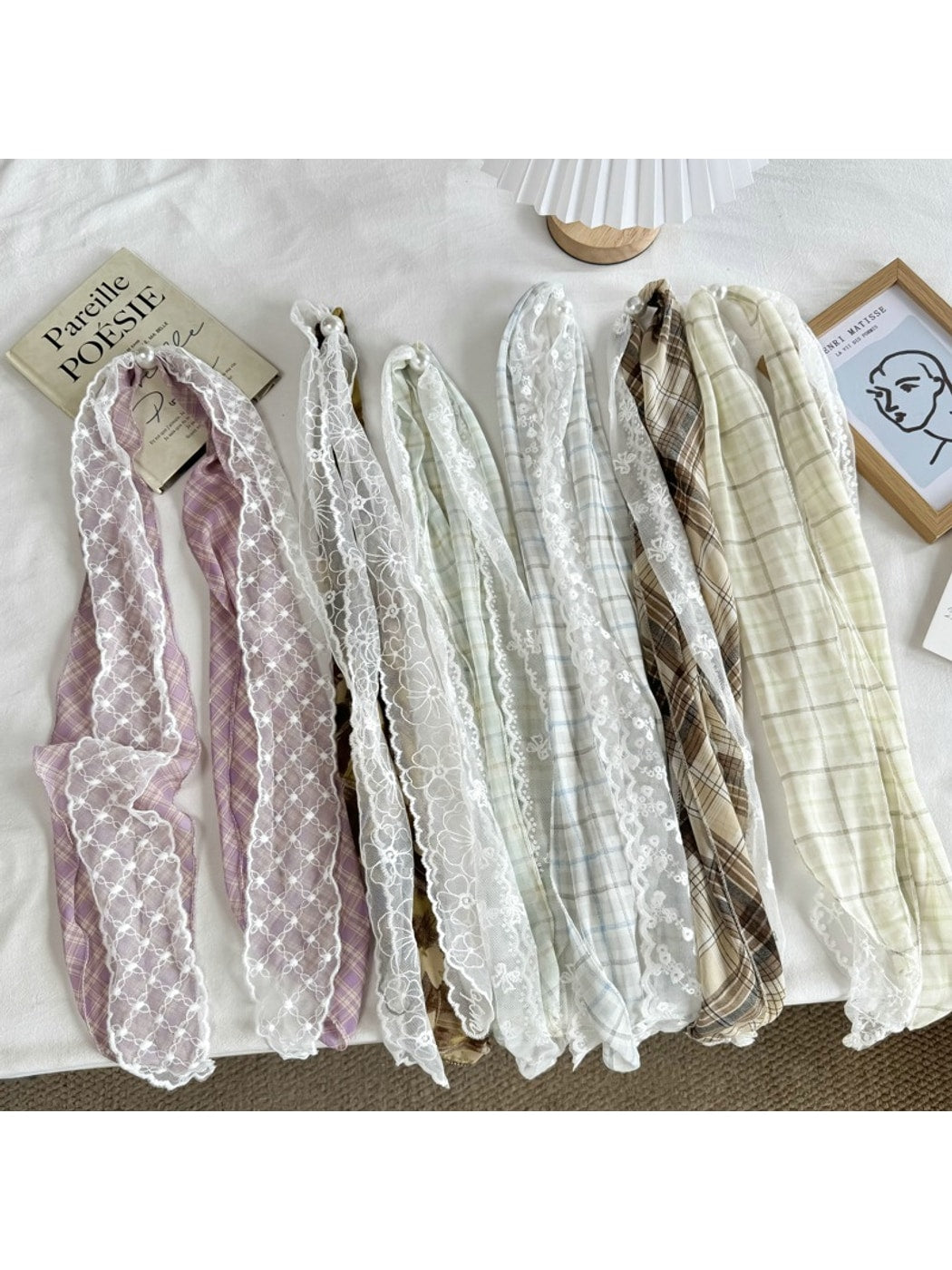 Scarvii - Muted Checked Lace Fashion Scarf