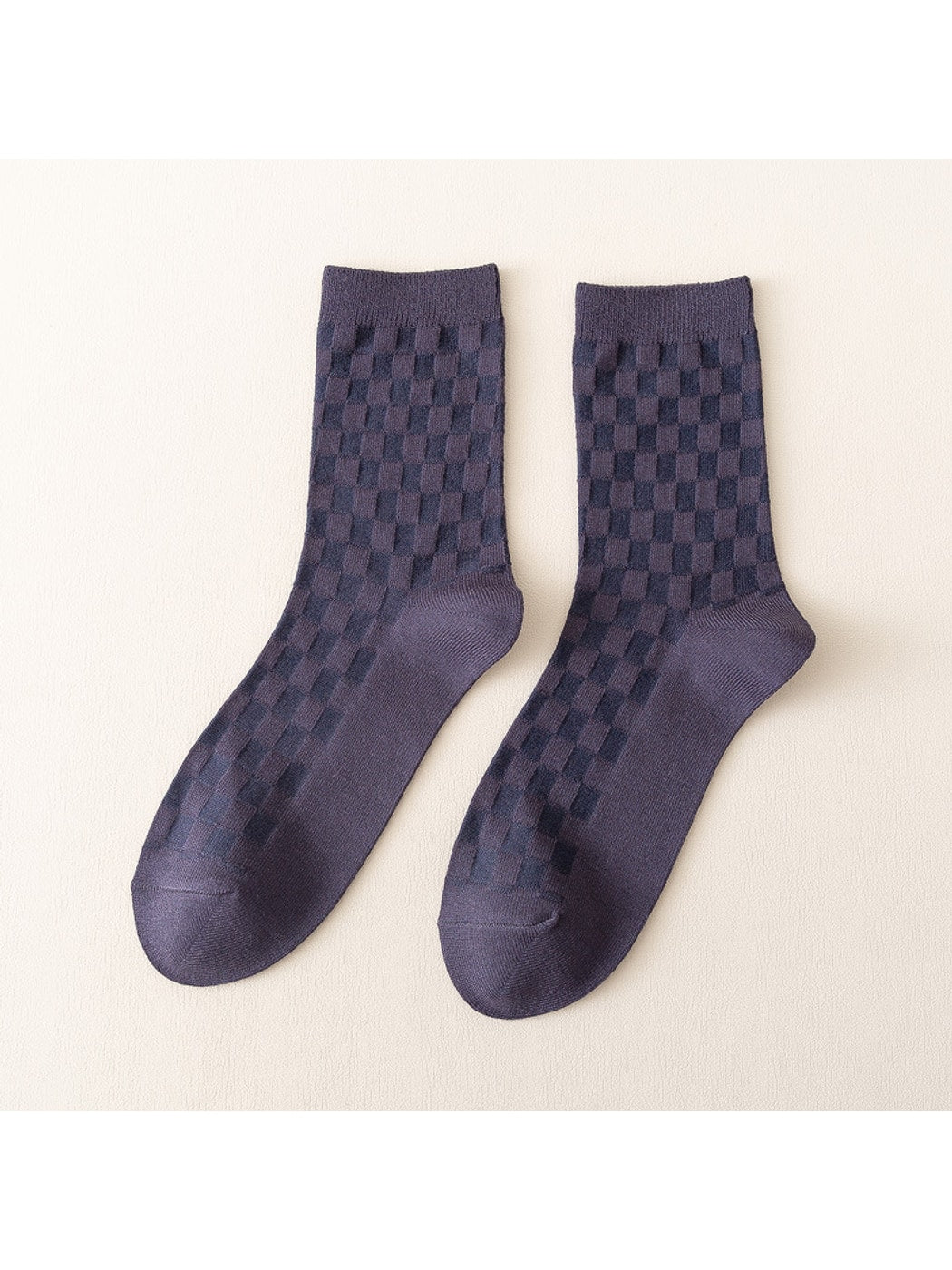 Rufia - Checkerboard Embossed Solid Color Crew Socks