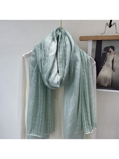 Scarvii - Lace Trim Solid Color Long Fashion Scarf
