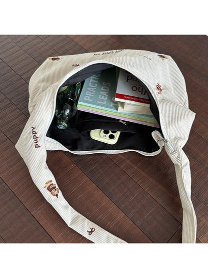 Cosbai Cute Dog Slouchy Tote Bag displayed with handles visible