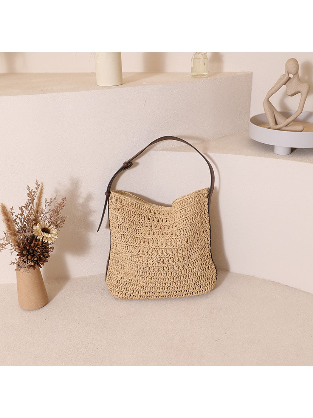 Cosbai - Simple Style Openwork Weave Shoulder Bag