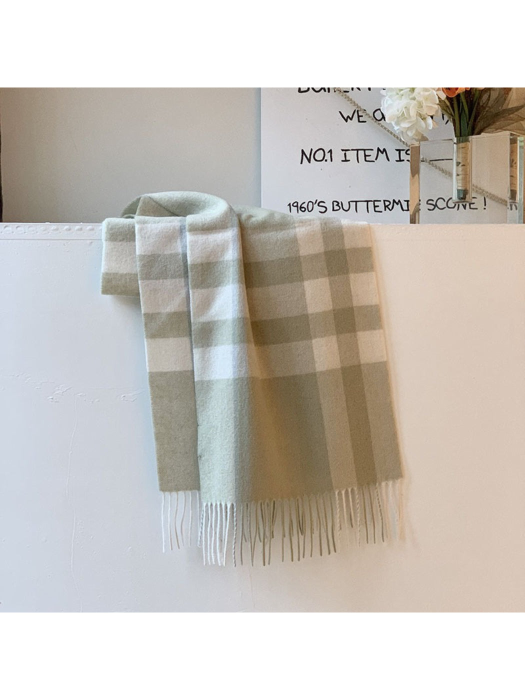 Scarvii - Soft Light Checked Fringe Scarf