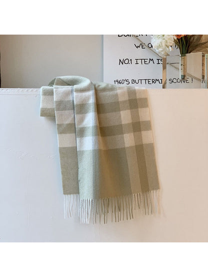 Scarvii - Soft Light Checked Fringe Scarf