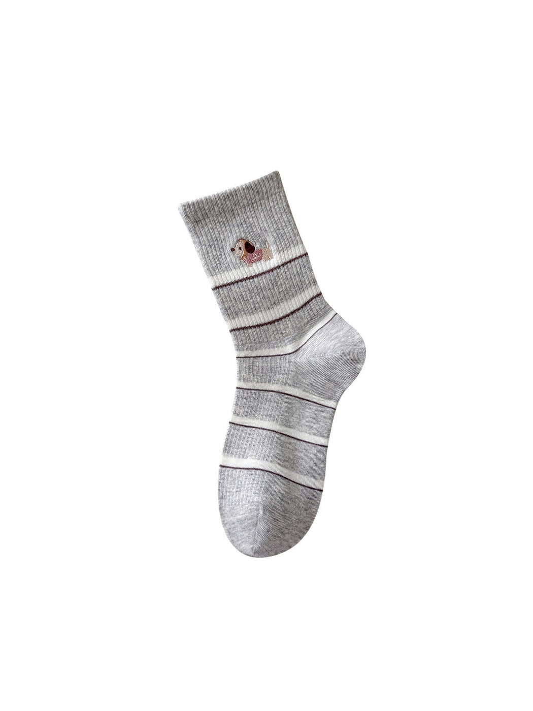 Rufia - Cute Dog Pattern Striped Crew Socks