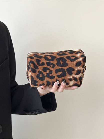 Cosbai leopard print makeup bag with handle for easy carrying