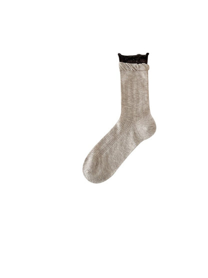 Rufia - Soft Ribbed Lace Cuff Crew Socks product image 5