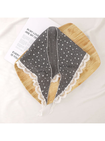 Scarvii - Floral Gingham Lace Trim Triangle Bandana