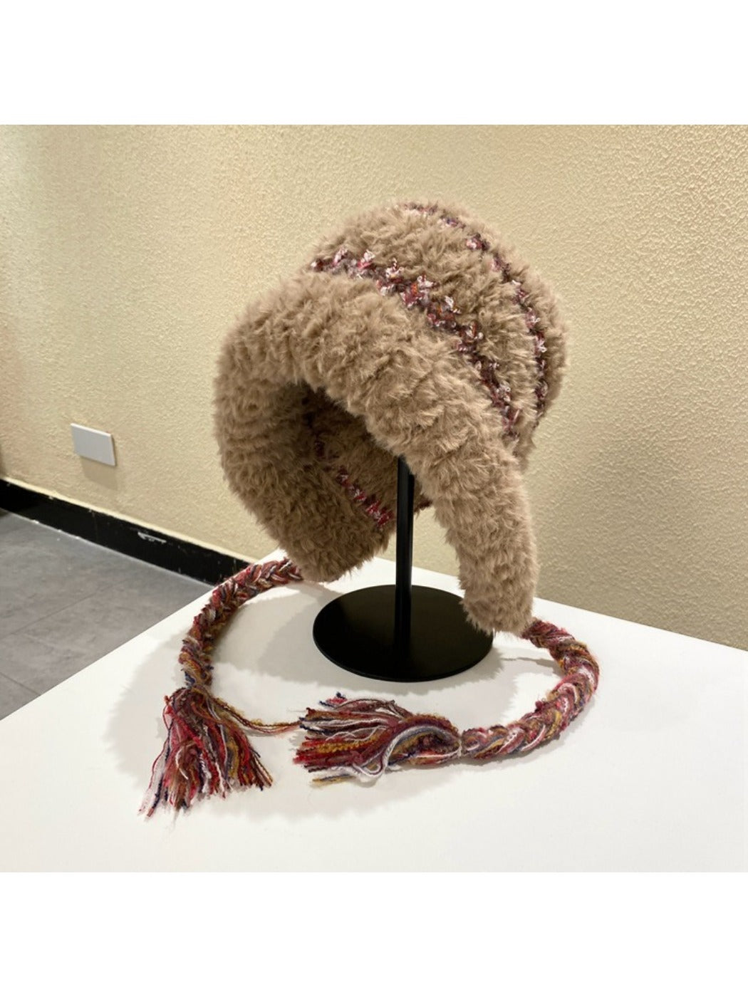 Haila - Plush & Heavyweight Color-Block Earflap Beanie with Tassels