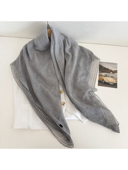 Scarvii - Gray Lightweight Lace Edge Square Scarf