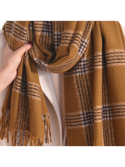 Scarvii - Double-Sided Bold Grid Plaid Fringed Scarf