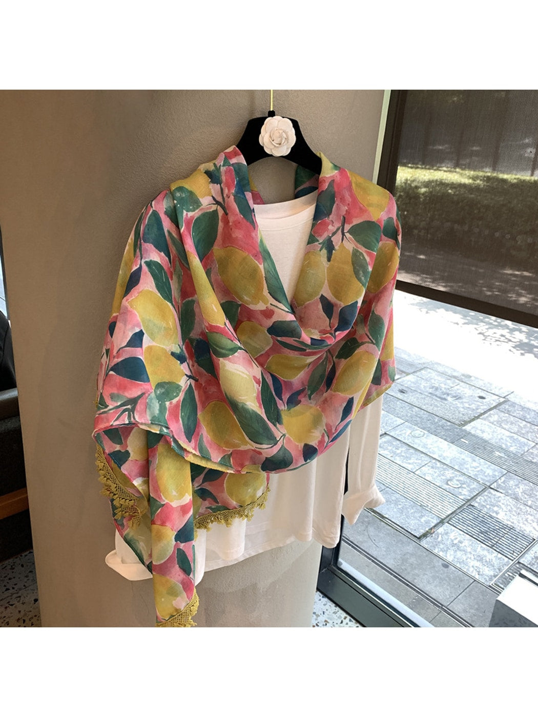 Scarvii - Lemon Print Tassel Edge Shawl Scarf
