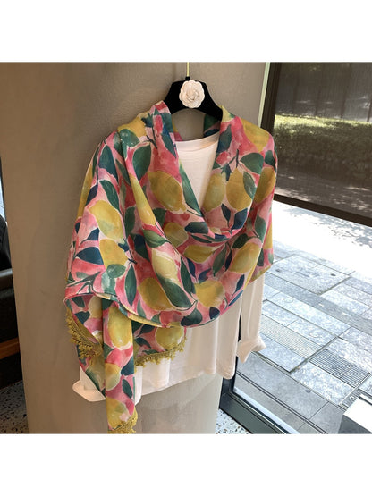Scarvii - Lemon Print Tassel Edge Shawl Scarf