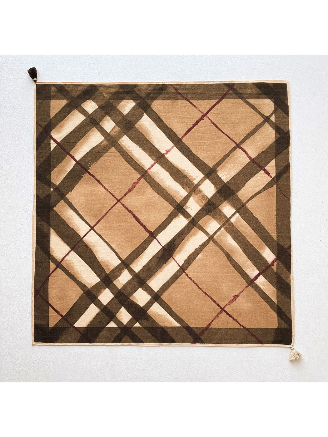 Scarvii - Vintage Diagonal Plaid Print Square Scarf