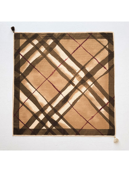 Scarvii - Vintage Diagonal Plaid Print Square Scarf