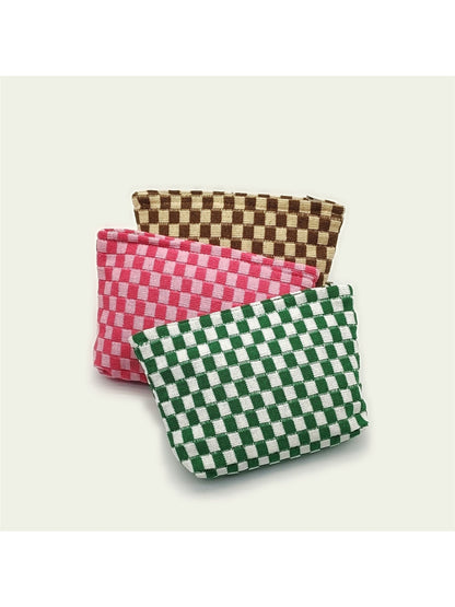 Cosbai - Colorblock Checkered Knit Zip Pouch