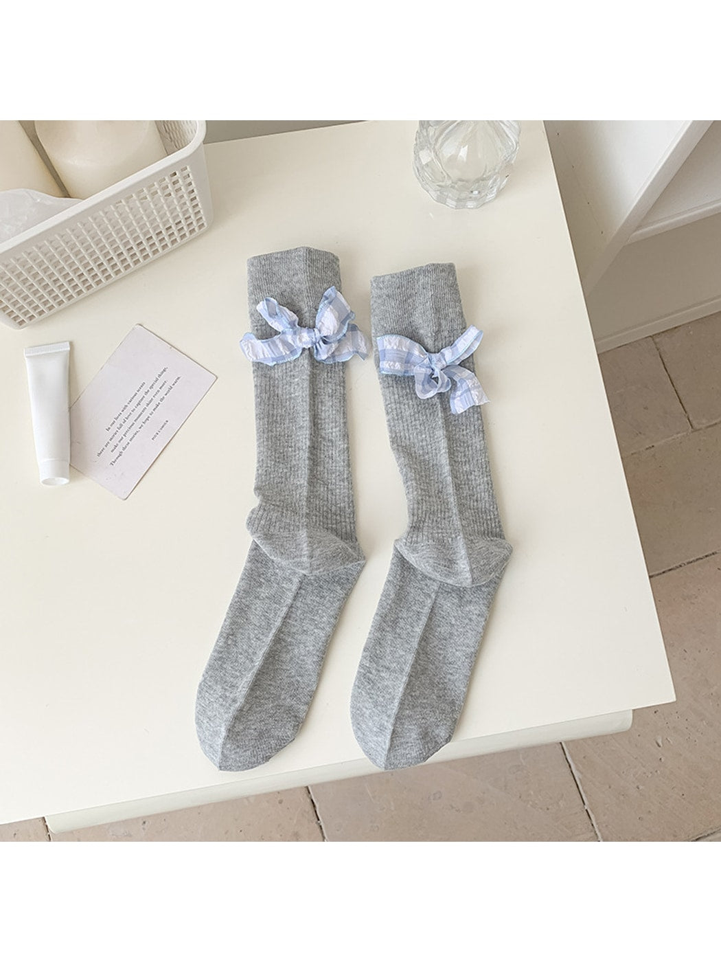 Rufia - Fresh Style Plaid Bow Ribbed Socks