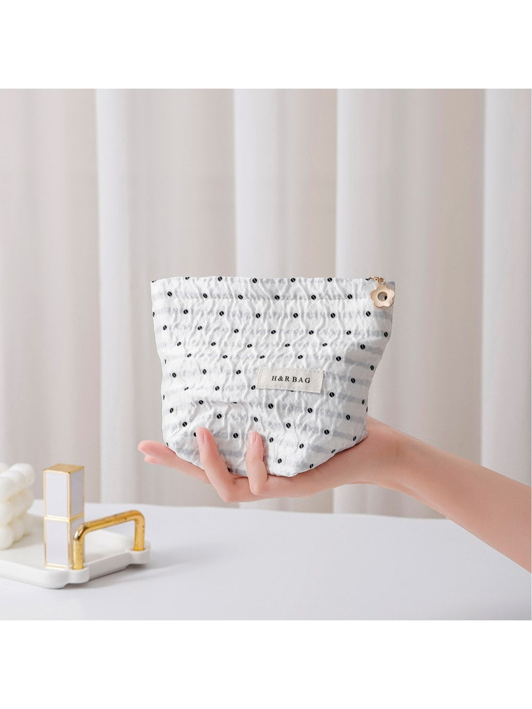 Cosbai - Portable Polka Dot Printed Makeup Bag