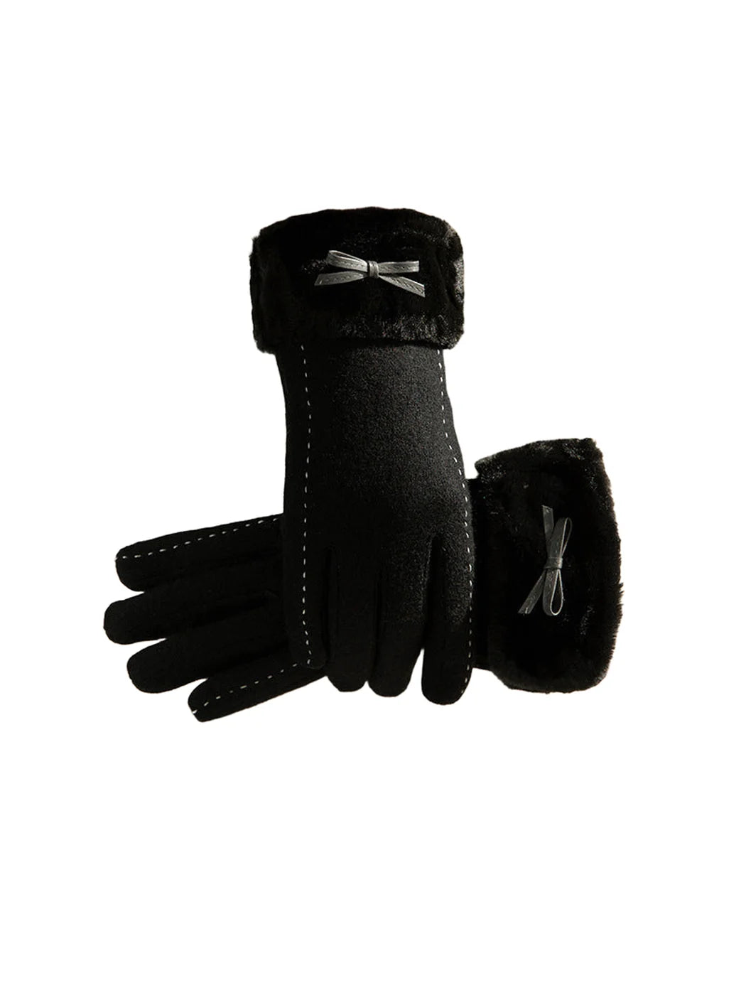 Gloving - Bow Detail Faux Fur Cuff Gloves
