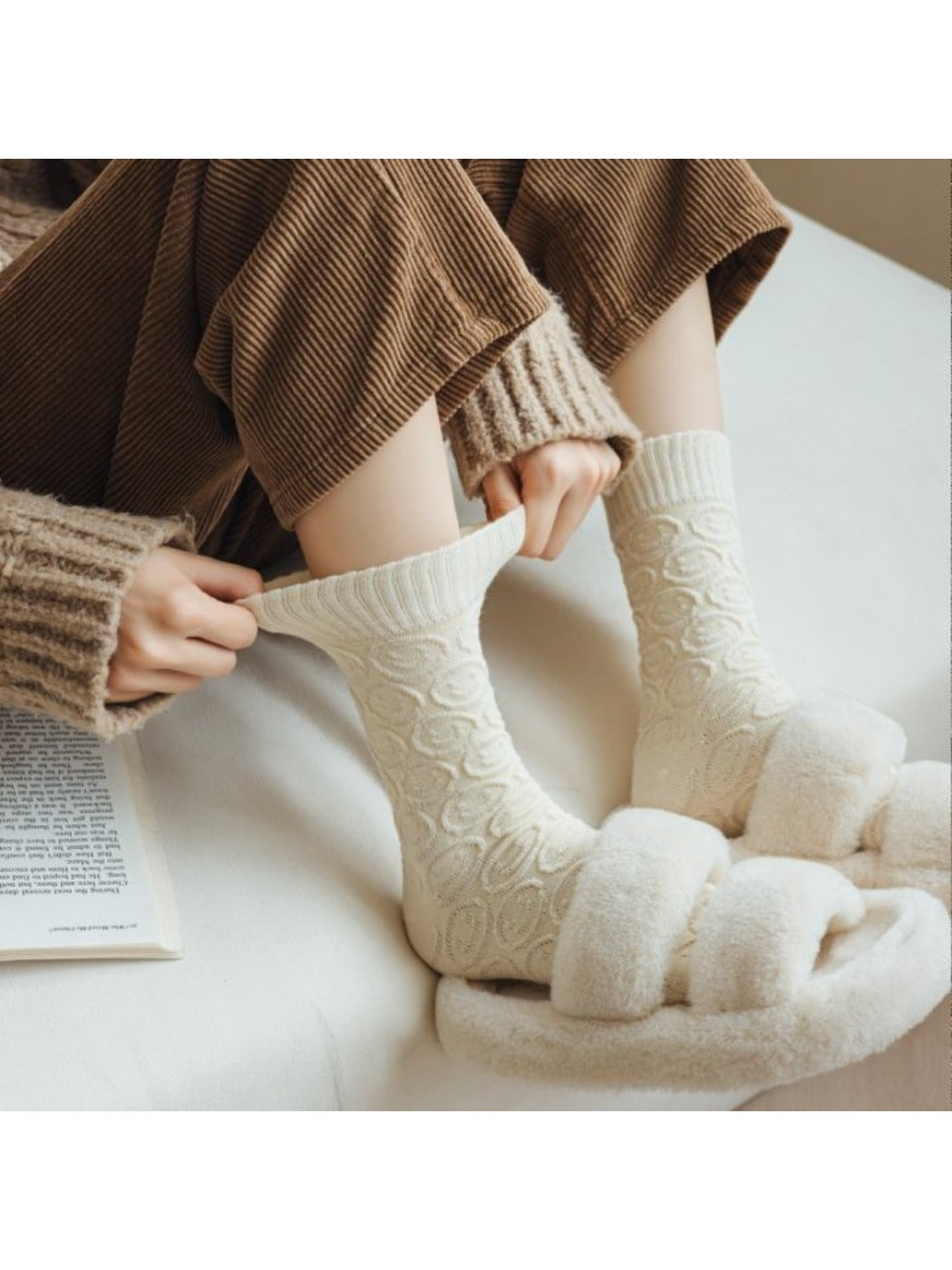 Rufia - Women's Solid Winter Socks with Embossed Smile