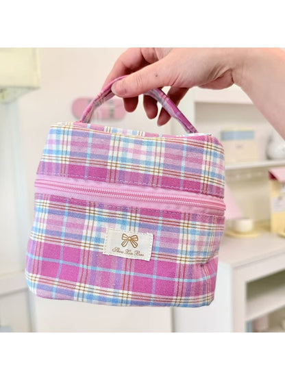 Cosbai - Cute Candy-colored Plaid Cosmetic Organizer Bag