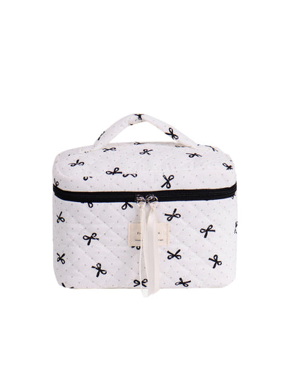 Cosbai - Quilted Cosmetic Bag with Bow Pattern and Handle detail view 2