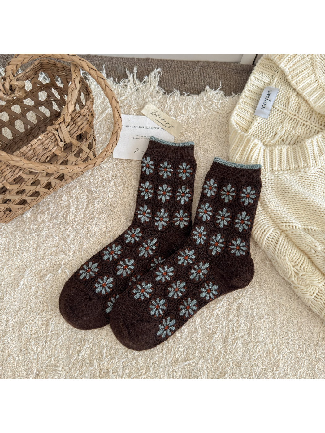 Rufia - Vintage Floral Knit Crew Socks