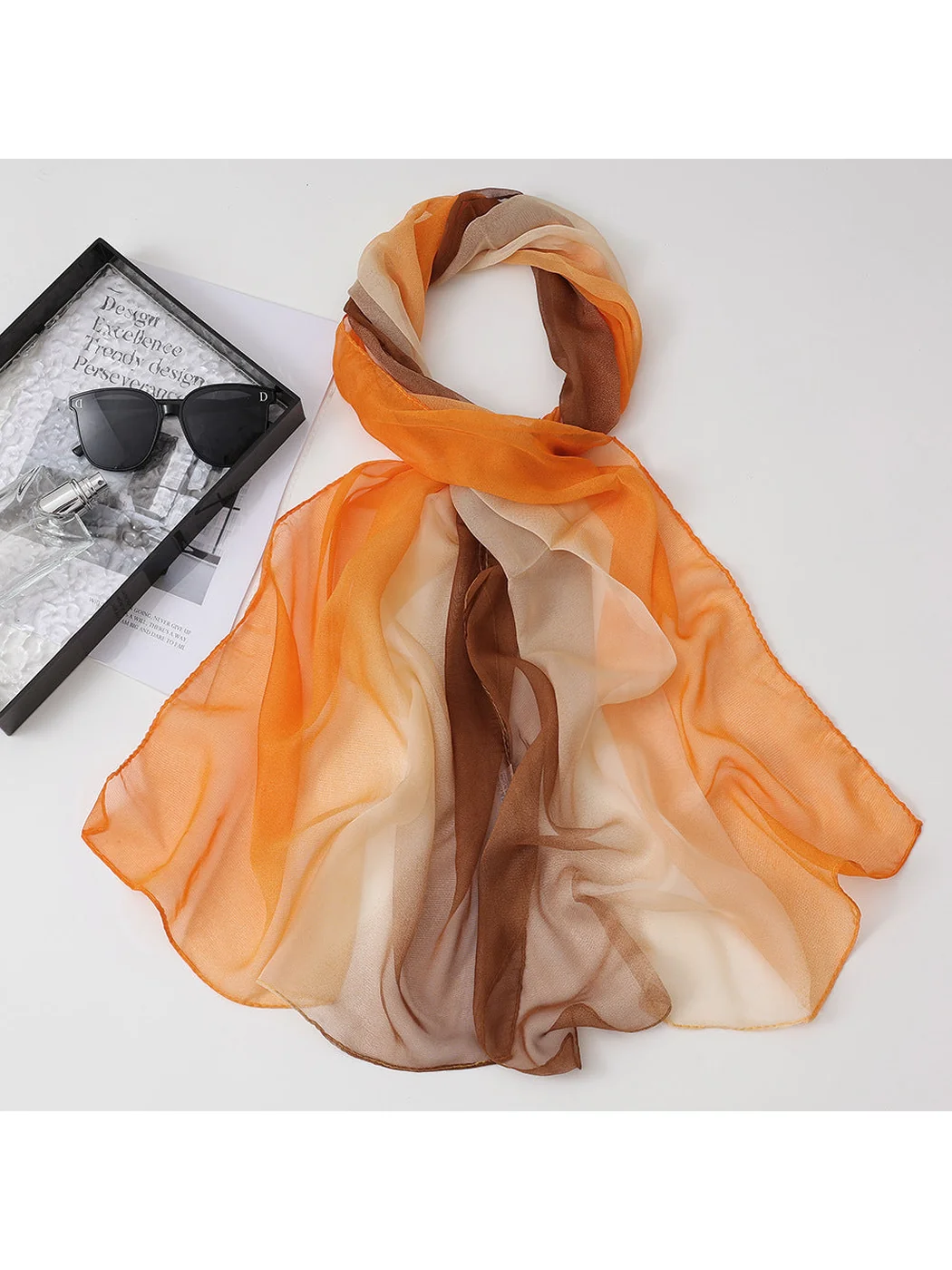 Scarvii - Gradient Color Block Sheer Scarf