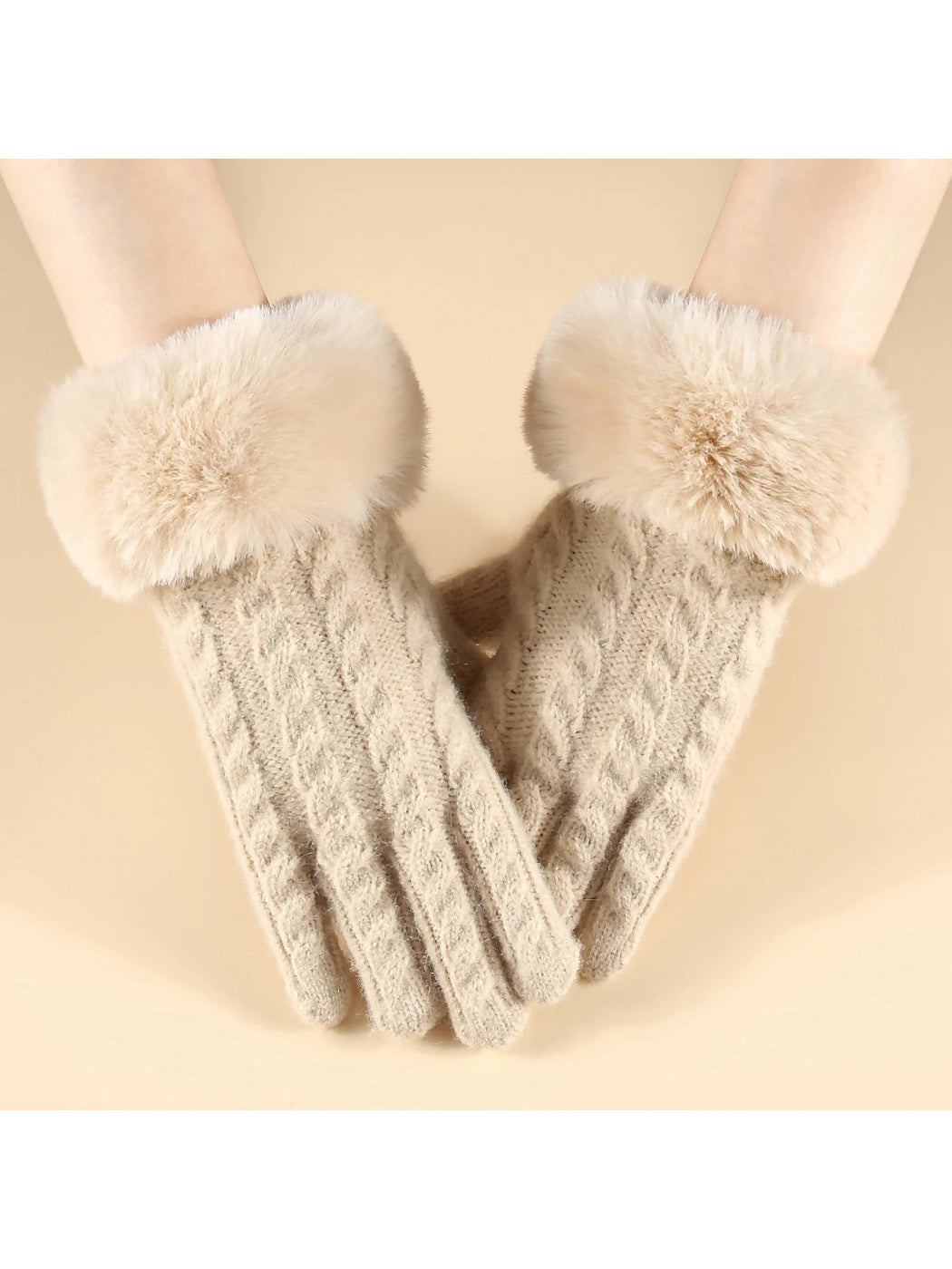Gloving - Cable Knit Fuzzy-Cuff Gloves