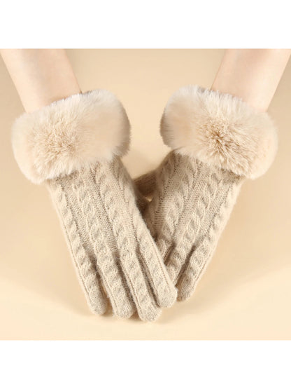 Gloving - Cable Knit Fuzzy-Cuff Gloves