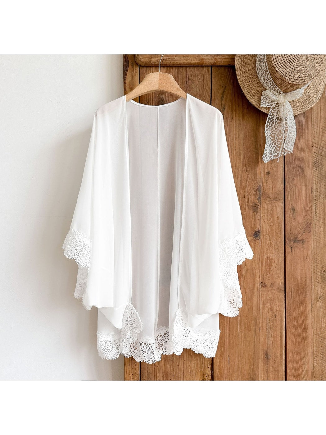 Scarvii - Elegant White Sheer Lace Trim Shawl