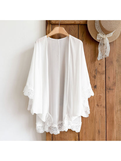 Scarvii - Elegant White Sheer Lace Trim Shawl