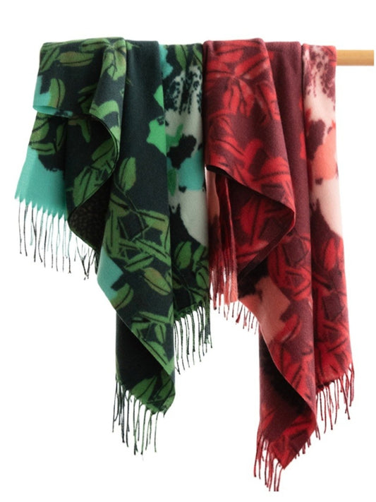 Scarvii - Thick Leaf Print Winter Scarf & Shawl