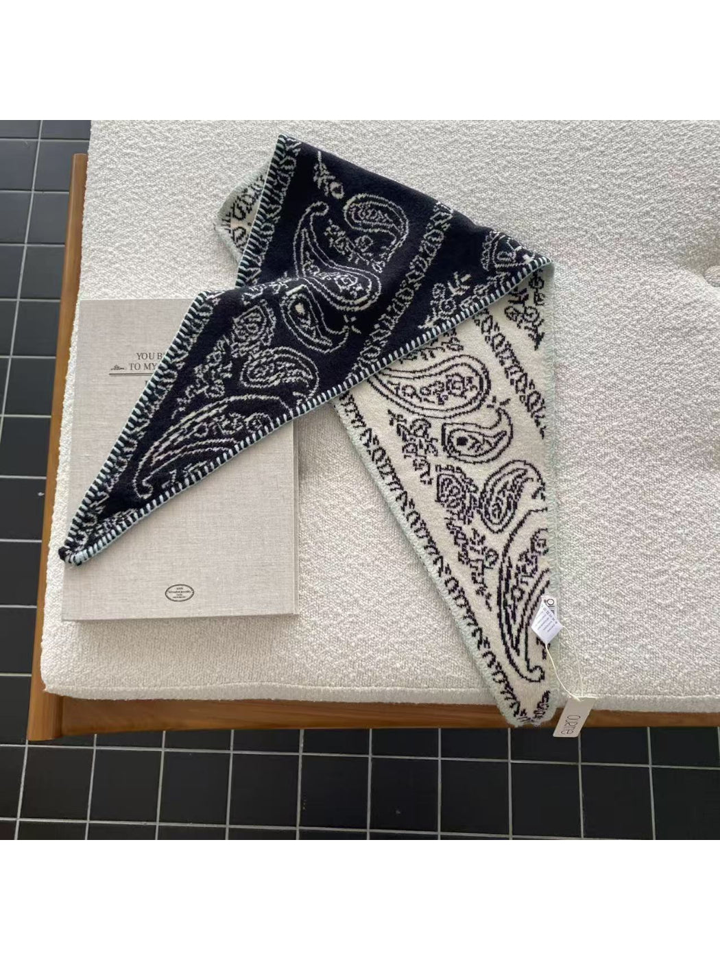 Scarvii - Paisley Contrast Stitch Trim Bandana Scarf