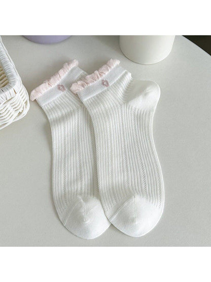 Rufia - Ruffle Trim Solid Color Ankle Socks