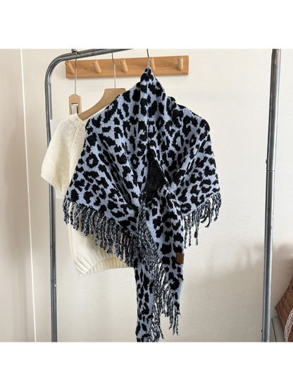 Scarvii - Leopard Print Fringe Triangle Scarf