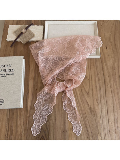 Scarvii - Scalloped Leaf Pattern Lace Bandana Scarf