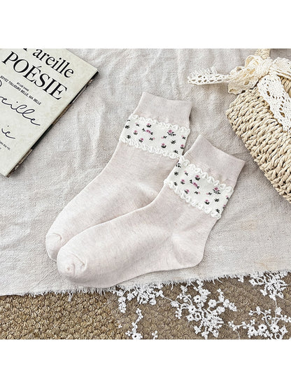 Rufia - Ditsy Floral Contrast Casual Crew Socks