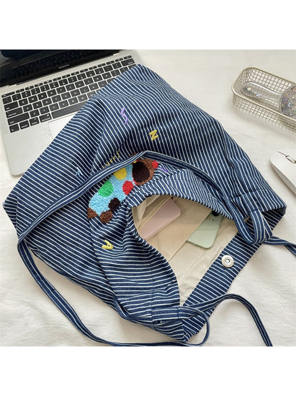Cosbai tote bag with dual handles and colorful animal embroidery