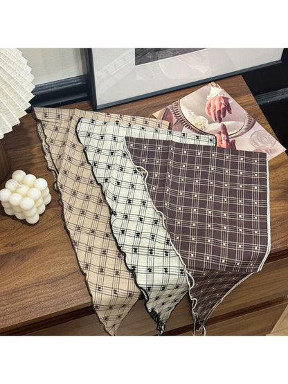Scarvii - Polka Dot Check Rolled Edge Triangle Bandana