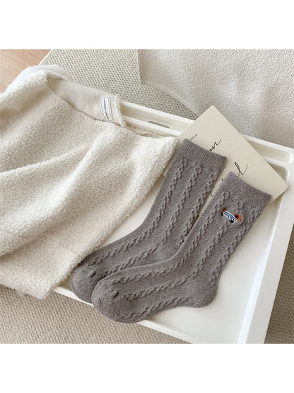 Rufia - Cute Dachshund Motif Knit Crew Socks