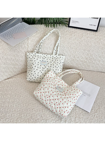 Cosbai - Tote Bag with Heart & Plaid Pattern