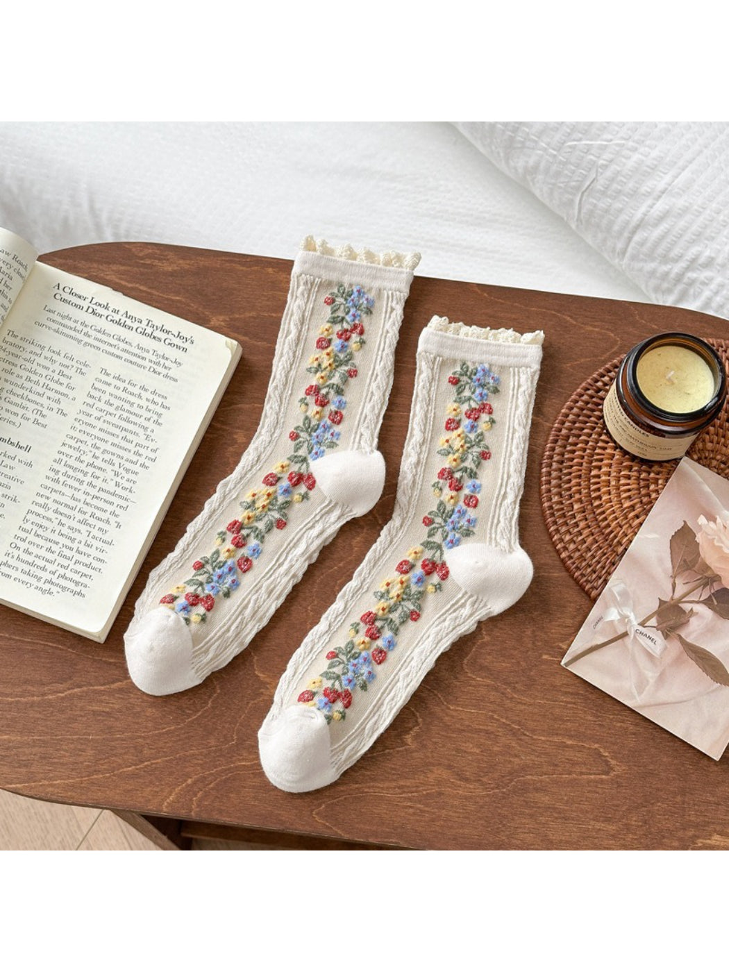 Rufia - Garden Trail Embroidered Crew Socks